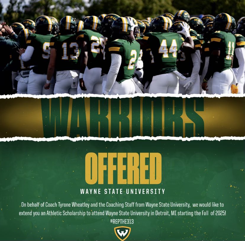 #AMDG After a great call with @CoachFogarty60, I am excited to announce I have received my first offer from Wayne State! I am grateful for this opportunity and I can’t wait to continue this relationship! @WSUWarriorFB @CoachRoscoByrd @CoachWheat6 #OneWarrior @SJJTitanSports