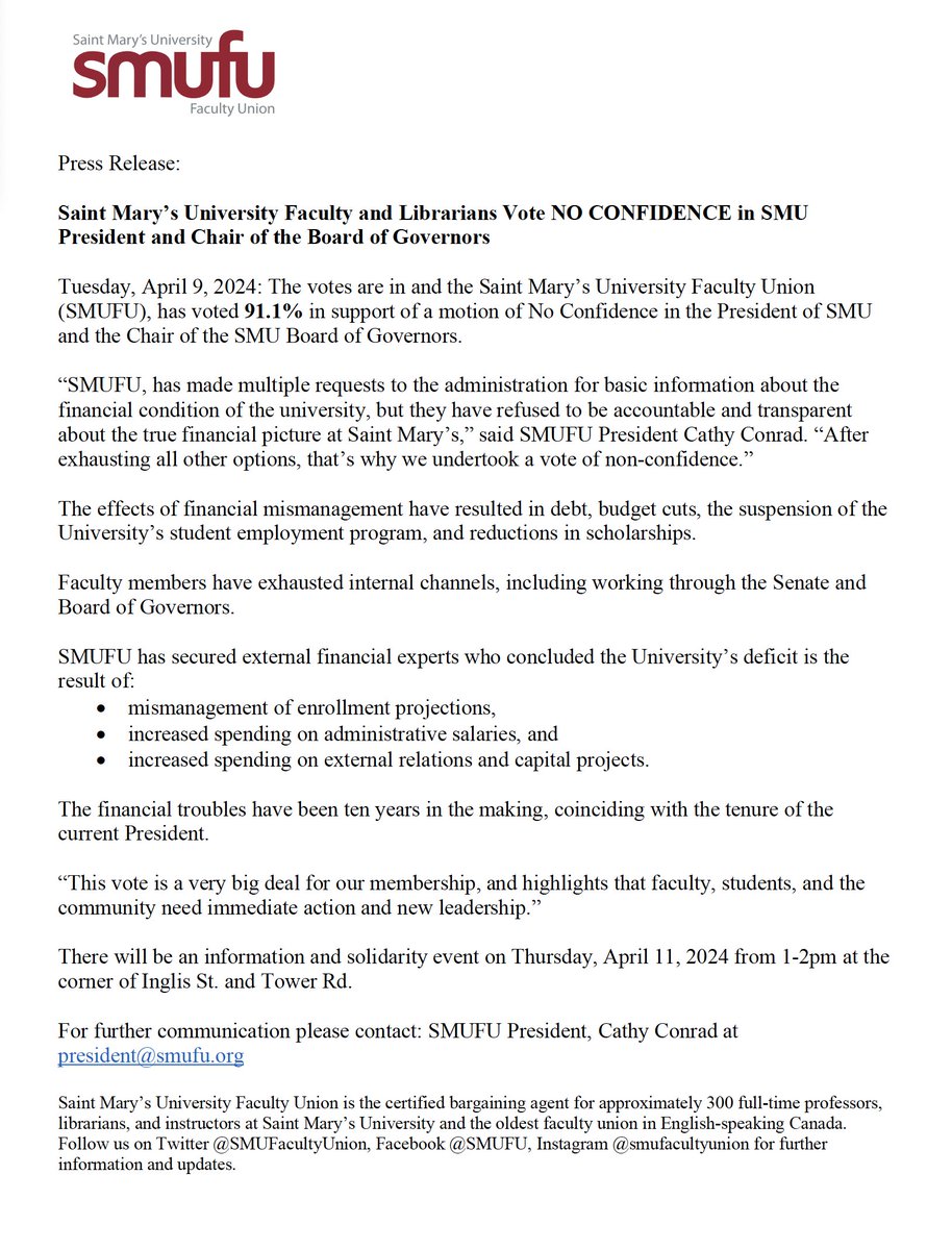 91.1% of faculty have no confidence in the SMU President and Chair of the Board of Governors. They are failing us all. #NoConfidence