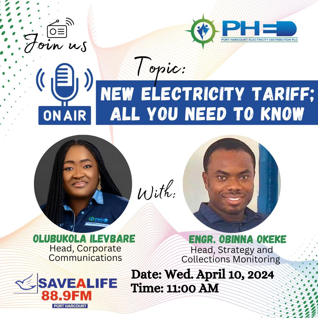 Join Us on Air @ SAVEALIFE 88.9 FM

Topic : New Electricity Tariff; All you need to know

Date : Wednesday, April 10, 2024

Time : 11:00 AM

#ElectricityMatters #HeretoServe #PHED