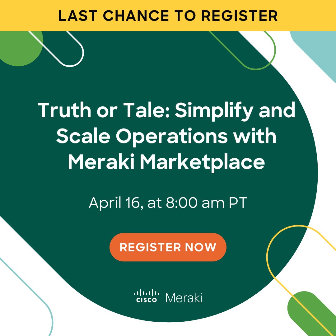 Join Meraki and ecosystem partners for a demo-focused event about how they simplify operations and solve business challenges with Meraki API integrations. Register now 👇🏿 cs.co/6013weQsc #CiscoMeraki #MerakiMarketplace