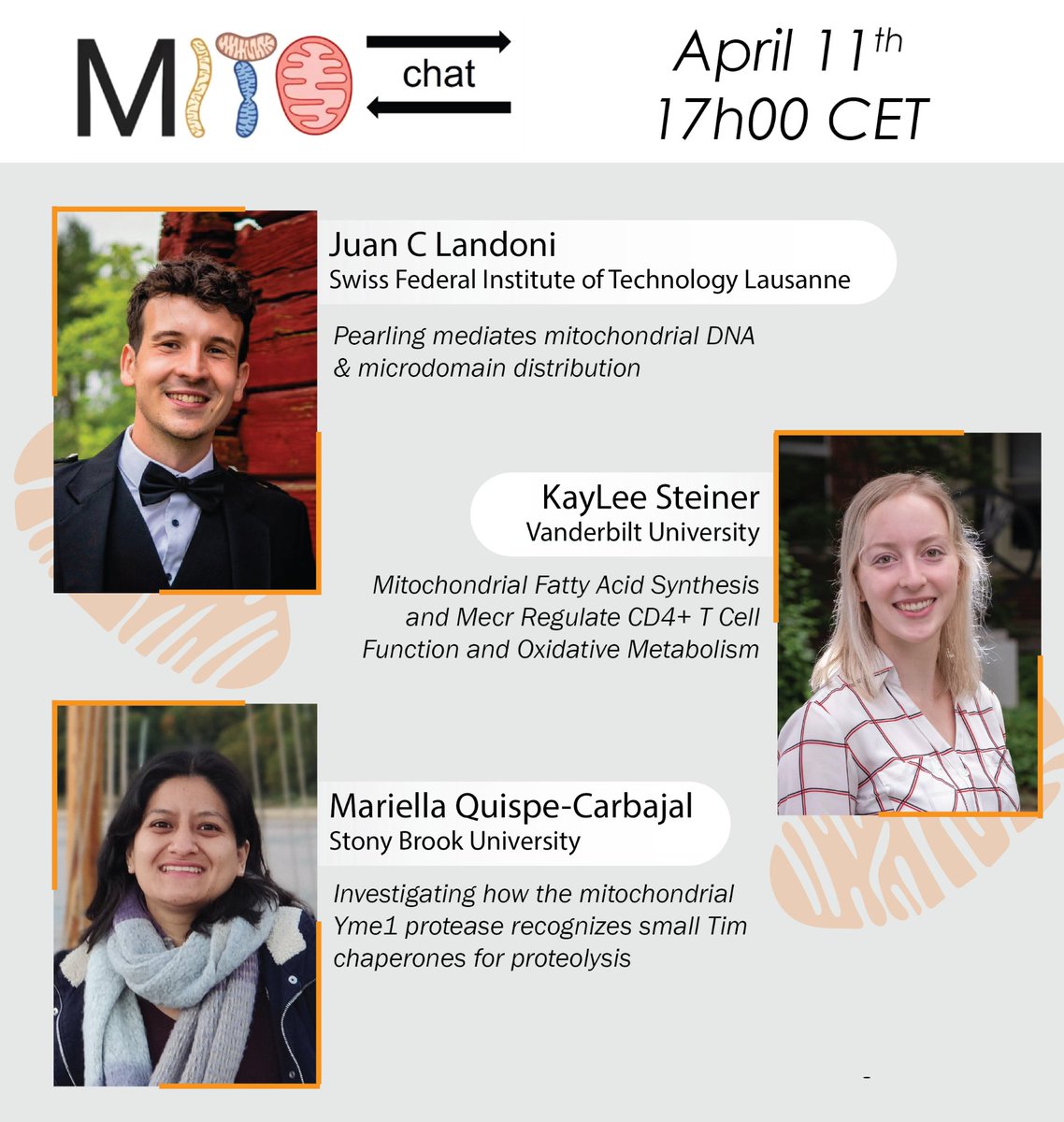 MITOchats are back this Thursday! We are opening Season 5 with three short talks by KayLee Steiner @steinerkaylee @JeffRathmell, Juan Landoni @jclandoni, and Mariella Quisepe-Carbajal @mqcarba. Zoom link now available on mitotalks.org The MITOscience of tomorrow, today.