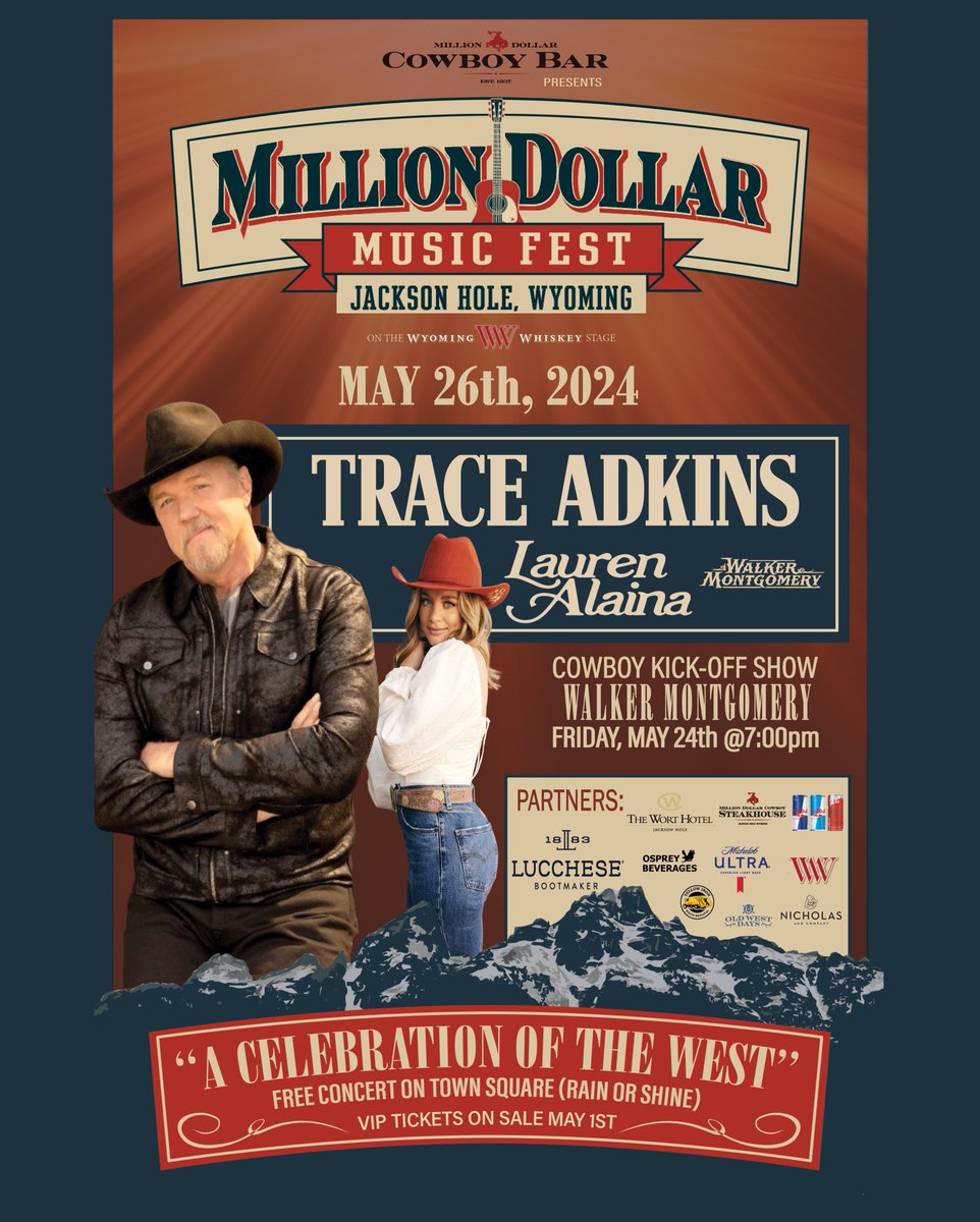 Trace will perform at the @cowboybarjh 5th Annual #MillionDollarMusicFest on May 26! While this is a FREE event on Jackson Hole’s Town Square, you can purchase VIP tickets beginning on May 1 at 10AM MT.