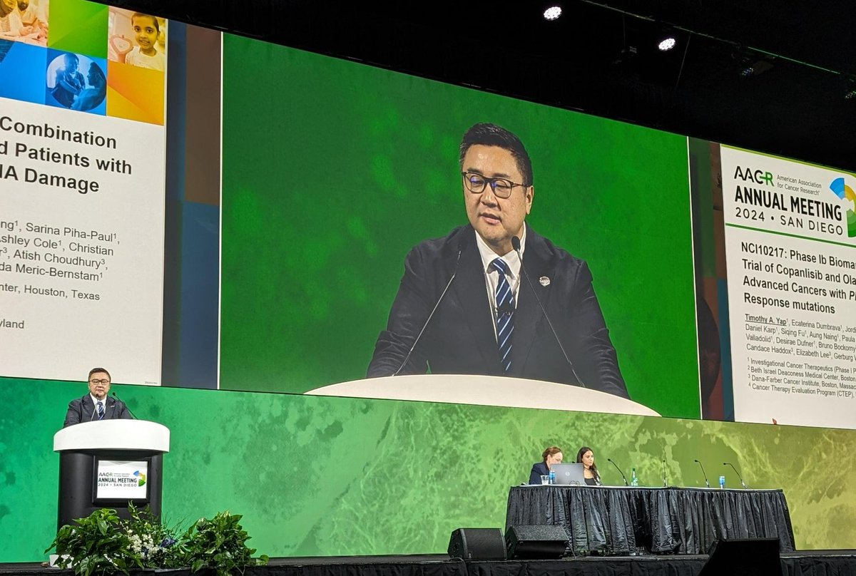 Combining PARP and PI3K inhibitors shows encouraging results in a Phase Ib trial for molecularly selected patients, according to results presented by our Dr. Timothy Yap (Abstract CT042).

Read about this research: bit.ly/3PVRLEU @AACR #AACR24 #EndCancer (3/3)