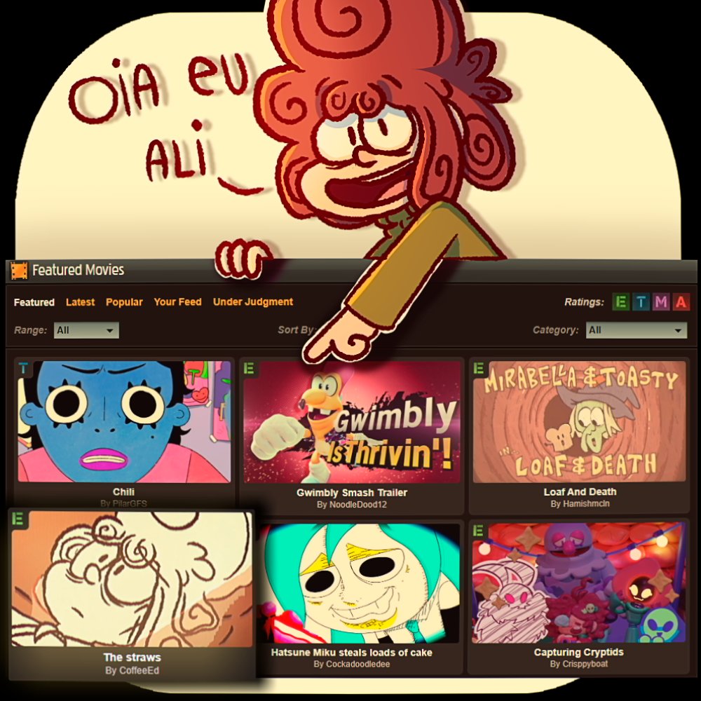 🟨MUITO OBRIGADO! Eu queria ter feito isso ontem, porém eu estava doente :/ mas muito OBRIGADO por esse feito, eu consegui ficar nos destaques de vídeos do Newgrounds graças a vcs! Eu pensava que só ia ser mais uma conta minha entre várias, mas isso meu deu um UP muito grande! +