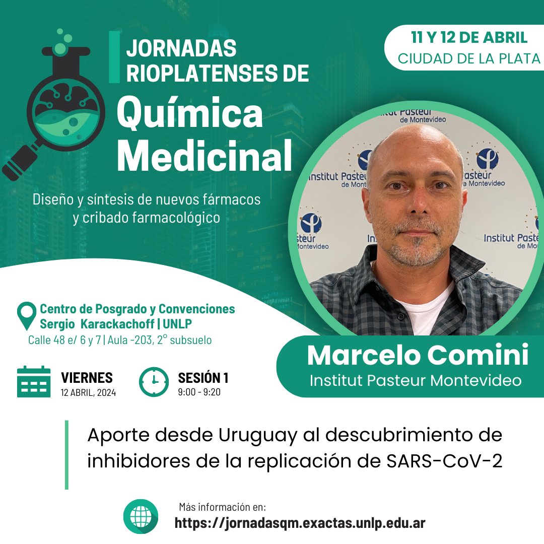 😊 Falta muy poco para encontrarnos!  Te presentamos a quienes nos van a acompañar con sus charlas. 
Dr. Marcelo Comini de <a href="/IPMontevideo/">Institut Pasteur Montevideo</a>
presente en las jornadas! 

+info en nuestra bio #IJRQM #quimicamedicinal

<a href="/exactas_UNLP/">Exactas | UNLP</a>
#CEDECOR
<a href="/LIDeB_UNLP/">LIDeB</a>
#jornadasqm
#IJRQM