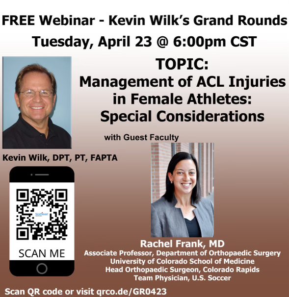 Be to catch one of our Editors @KevinWilkDPT on April 23 for this months grand rounds.