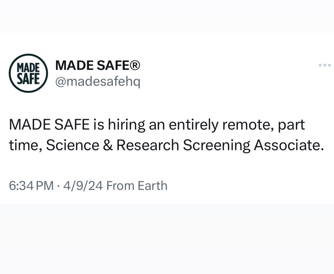 Join our Science & Research team. ➡️ Find out more here: madesafe.org/blogs/viewpoin… #environmentalhealth #madesafe