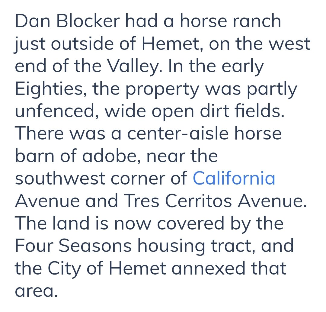 Dan Blocker bought up what today is West End Hemet, California. 

You can see his mansion from the 14th Black tee box at @HemetGolf