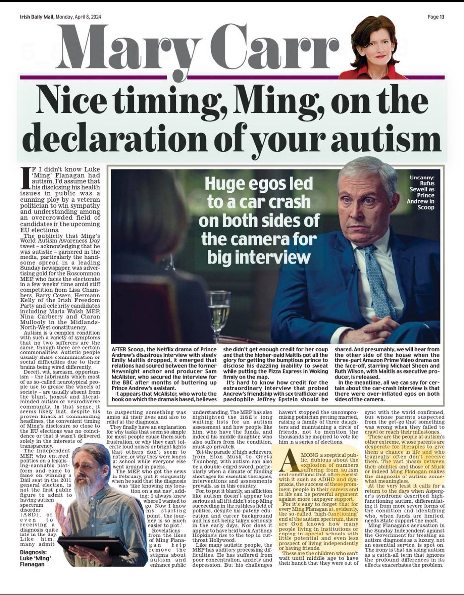 The whole article riled me but I've highlighted the paragraphs that really do. Mary, whoever she is 🤔 Carrcrash, trying to get one up on #Ming. Yet proudly (to get at Luke) highlighting the Governments failures. Nice one Mary 🤬 #Autism Fair dues @lukeming 💙