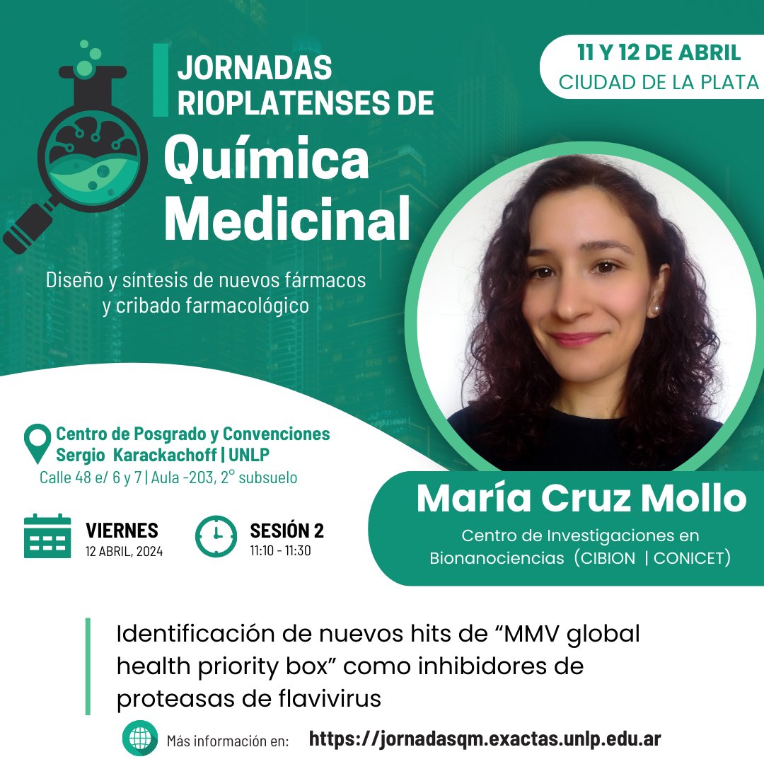 😊 Falta muy poco para encontrarnos!  Te presentamos a quienes nos van a acompañar con sus charlas.
👉Dra. María Cruz Mollo <a href="/mollo_maria/">Dra. María Cruz Mollo</a> de <a href="/cibionconicet/">Centro de Investigaciones en Bionanociencias</a>
presente en las jornadas!

+info en nuestra bio #IJRQM #quimicamedicinal

<a href="/exactas_UNLP/">Exactas | UNLP</a>
#CEDECOR
<a href="/LIDeB_UNLP/">LIDeB</a>
#jornadasqm