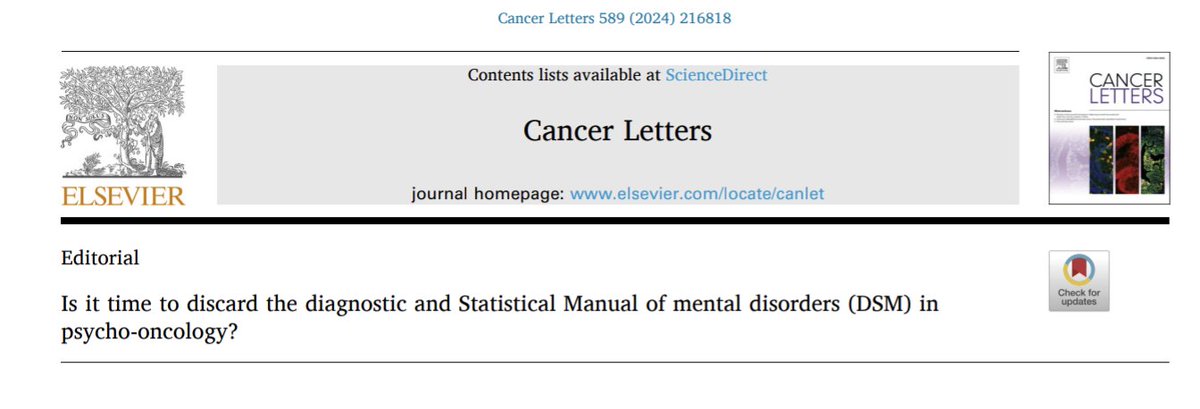 Is It Time to Discard the Diagnostic and Statistical Manual of Mental Disorders (DSM in Psycho-Oncology? In this new paper we; (1) discuss the DSM and it's validity concerns in cancer (2) detail a potential alternative conceptualisation in @HiTOP_system authors.elsevier.com/a/1iusM15DNFqj…