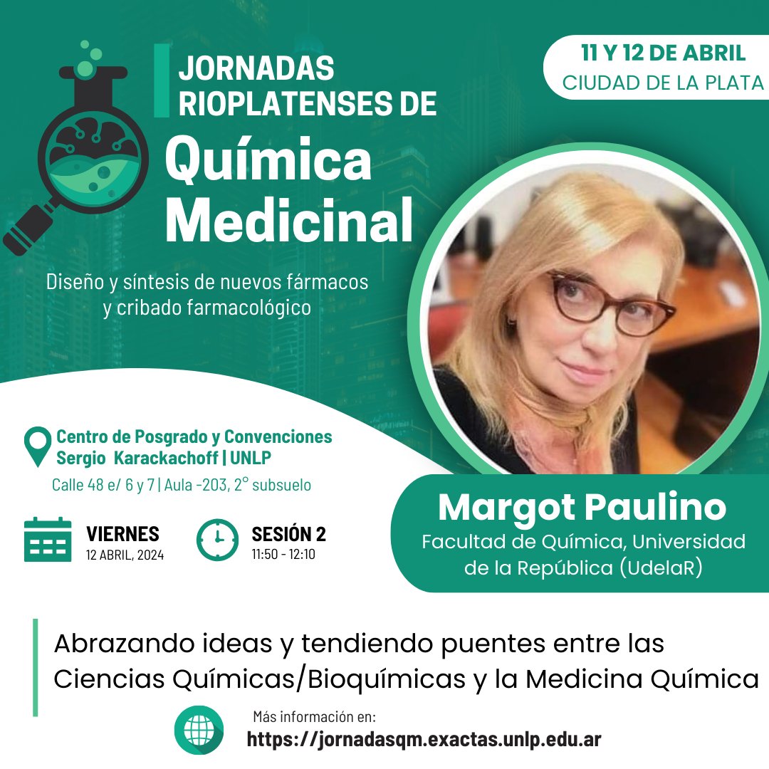 😊 Falta muy poco para encontrarnos!  Te presentamos a quienes nos van a acompañar con sus charlas.
👉Dra. Margot Paulino de <a href="/FqUdelar/">.</a>
presente en las jornadas!

+info en nuestra bio #IJRQM #quimicamedicinal

<a href="/exactas_UNLP/">Exactas | UNLP</a>
#CEDECOR
<a href="/LIDeB_UNLP/">LIDeB</a>
#jornadasqm