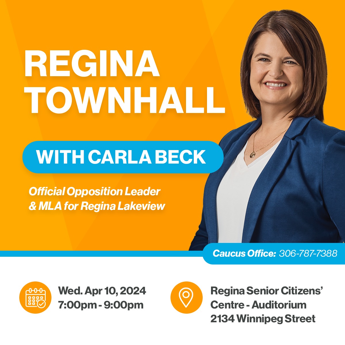 Hey Regina, we want to hear from you! Join us tomorrow for Carla's townhall and let's build made-in-Saskatchewan solutions to the issues that matter most. #skpoli #yqr