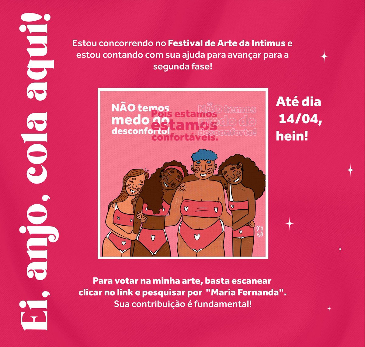 malliaguerra's tweet photo. Galera, preciso da ajuda de vocês! Estou participando de um concurso da #intimus e preciso passar para segunda fase através de uma votação popular. Resolvi tentar trazendo mulheres fortes, unidas e únicas, para enriquecer o Festival de Arte da Intimus. Link abaixo! 🥺💖 https://t.co/YPi0uASUla