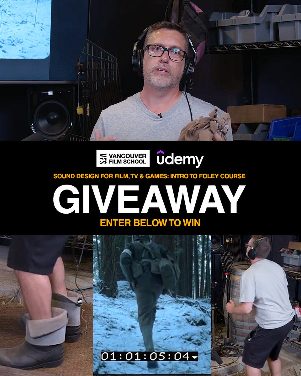 🔊 GIVEAWAY 🔊 Curious about the magic of creating sound for movies and video games? VFS recently launched a brand-new Sound Design course on Udemy – and you could win a FREE spot! Enter the giveaway here 👉 ow.ly/PCfX50RbStS