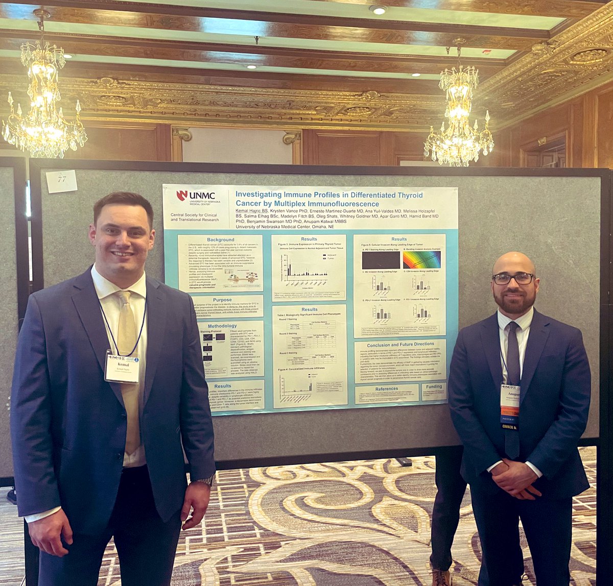Proud moment mentoring undergraduate students in my #thyroidcancer #translational #research team presenting findings at Midwest Clinical and Translational Research Meeting @CSCTR_org @AFMResearch @unmc_research @UNMC_IM @UnmcDem @UNMCCOM