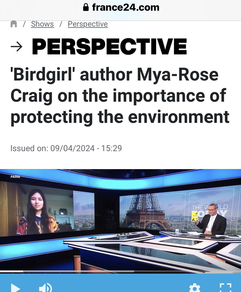 Great to be on French TV this am @France24_en talking about the publication of the French language version of my memoir Birdgirl: Cahier militant: L'envol d'une june militante écologiste -Translated by Louise Cabannes out this week, birds, bipolar disorder & environmentalism