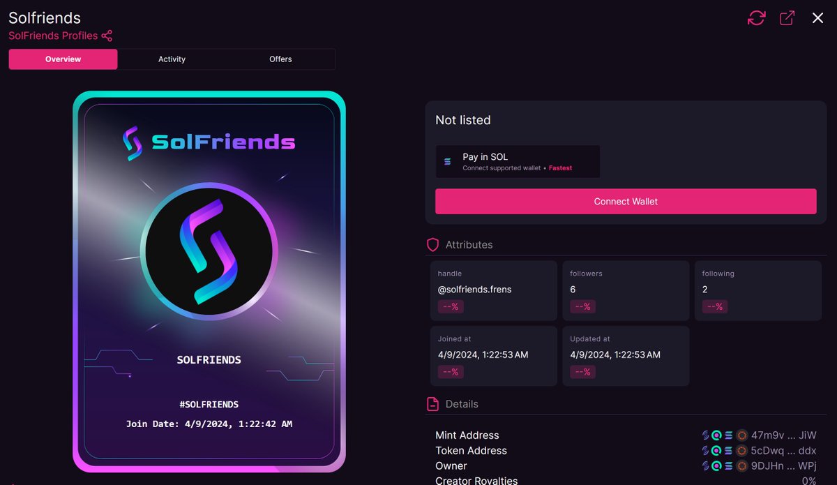 Your ID, Your Data. 🌟 Dive into #SolFriends where your Sol ID isn't just a profile; it's a gateway to your digital legacy. Explore stats like followers & following, all securely managed by you. Your journey, your connections, all in one place. 🔒✨