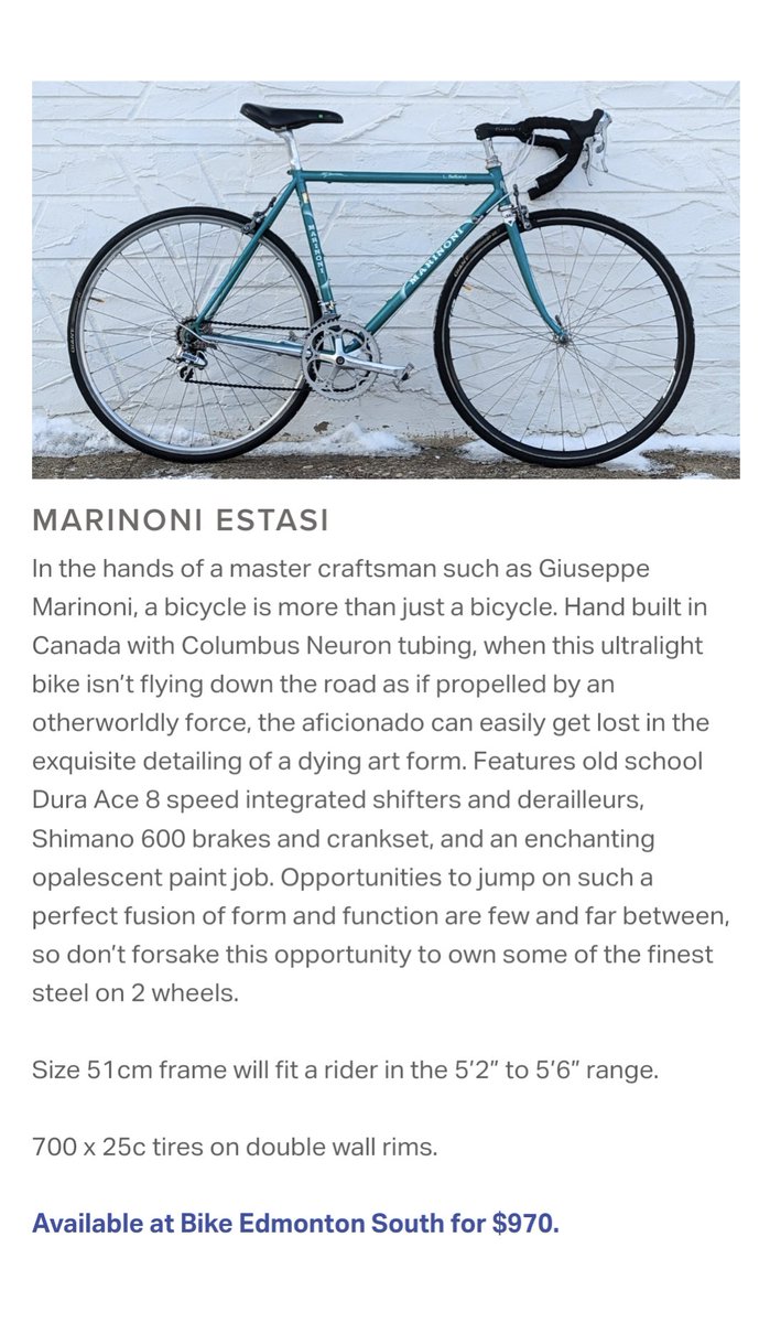 #Sigh @bikeedmonton has a Marinoni in house. #yegbike bikeedmonton.squarespace.com/small-bikes-fo…