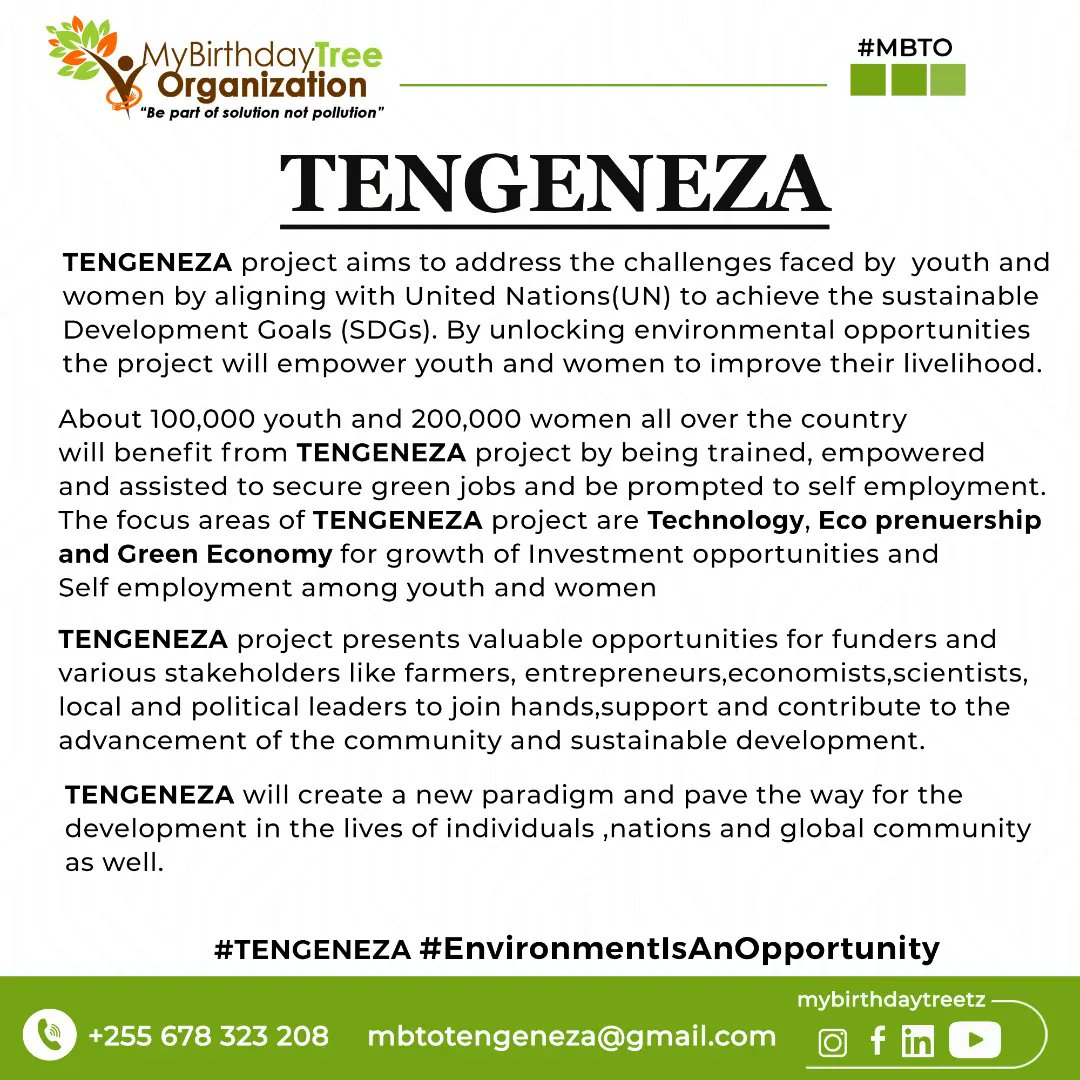The long wait is finally over. We are thrilled to announce our new project #TENGENEZA which focuses on opening up world of opportunities to youth and women on three focual areas
 
👉Opportunities 
👉Technology 
👉Safe environment 

 Join us in building sustainable future
