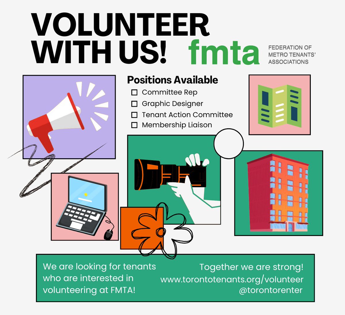 Interested in volunteering at FMTA? Sign up here: torontotenants.org/volunteer