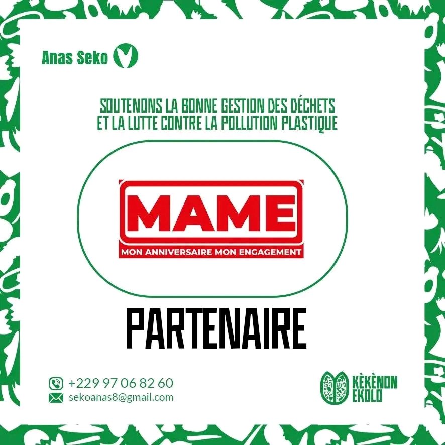 Président de notre association, nous avions bien sur l'honneur d'accompagner @anas_seko229  Sur son Projet de #KÈKÈNONÉKOLO. 
#MAME un jour, #MAME toujours ❤️
 PARTENAIRE OFFICIEL 😘🥰✍️
<< Soutenons ainsi la bonne gestion des déchets et la lutte contre la pollution plastique >>