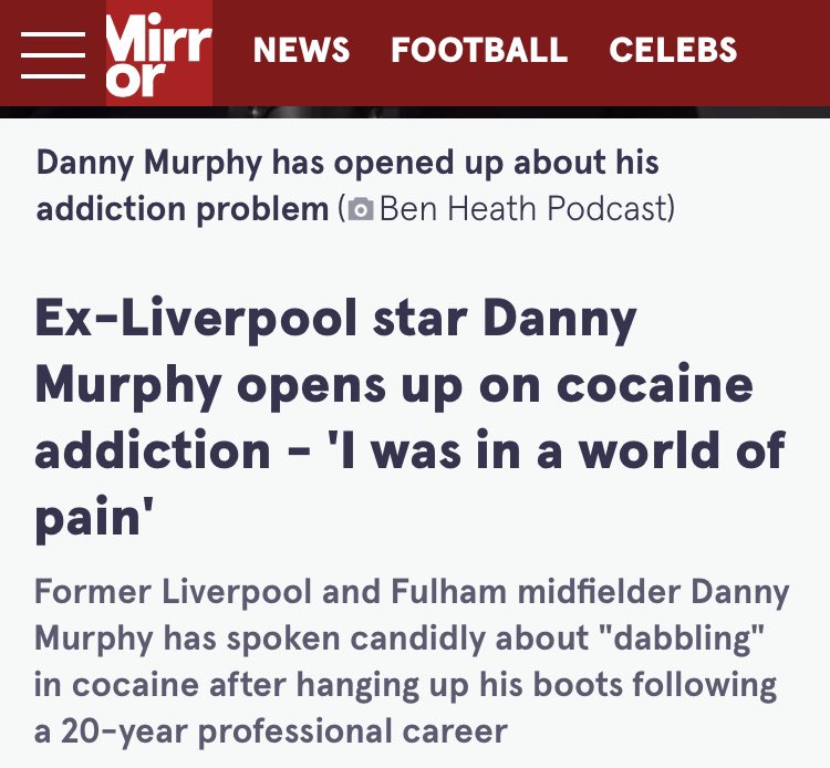 Very brave of Danny Murphy to open up about his cocaine addiction 👏 📎 mirror.co.uk/sport/football…