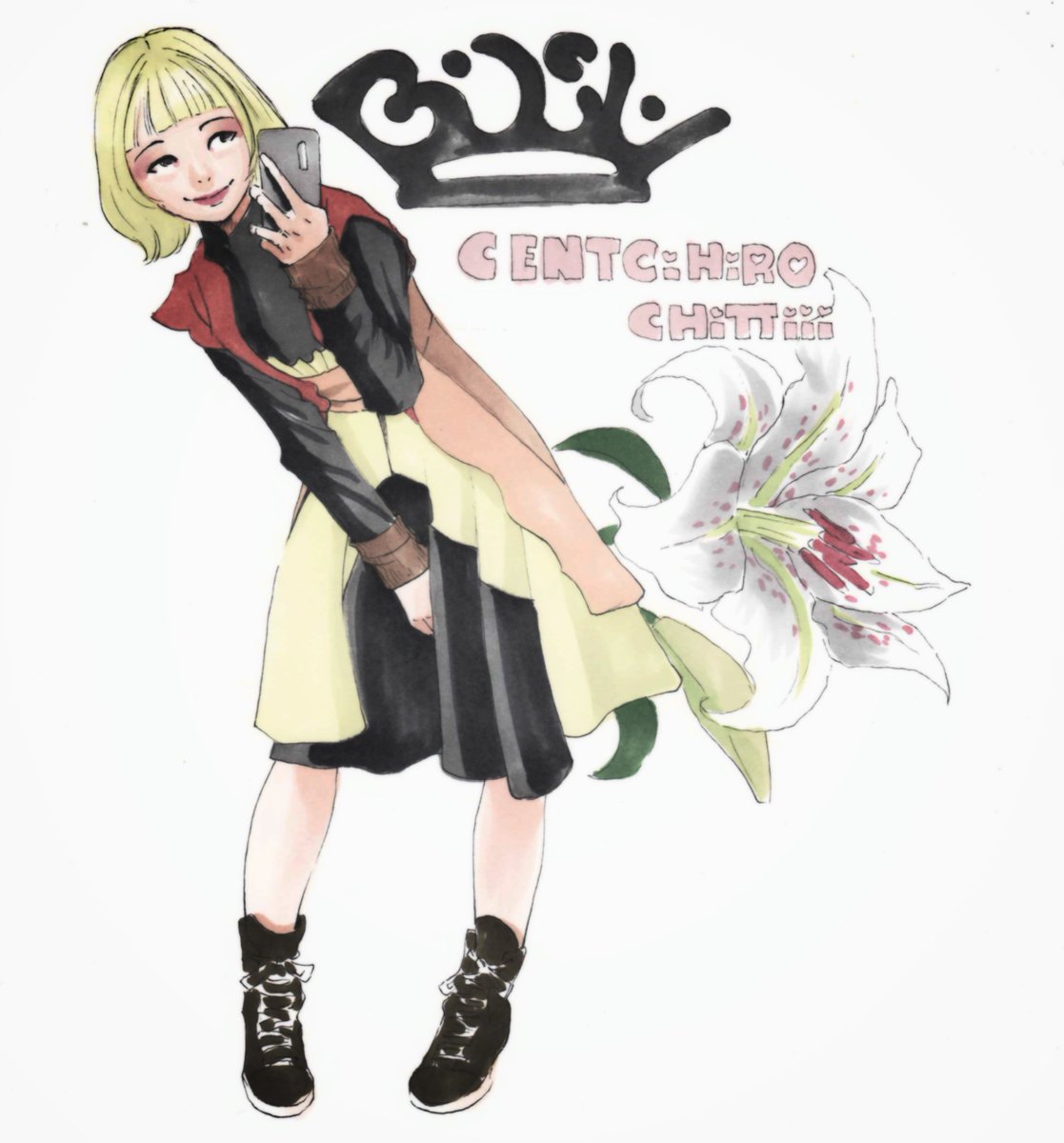 1girl solo smile short hair simple background blonde hair long sleeves  illustration images