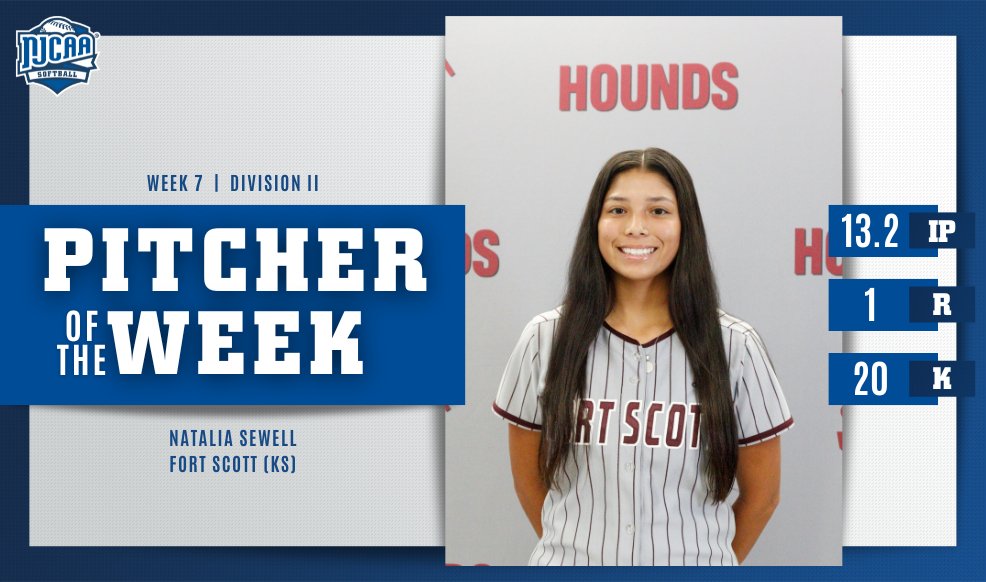 👀Watch out when Natalia is in the circle! Natalia Sewell of @fsgreyhounds only allowed 1 run with 20 strikeouts in 13.2 innings to earn #NJCAASoftball DII Pitcher of the Week. #NJCAAPOTW