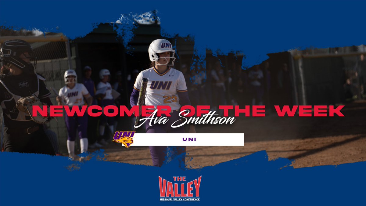 MVCsports's tweet image. Newcomer of the Week ⫸ Ava Smithson, @UNISoftball 

▪️ posted a .600 batting average and a .1000 slugging percentage in four appearances. Smithson went 6-for-10 with a home run, three runs scored and 10 total bases recorded as UNI went 2-2.

#MVCSoftball | #TheValleyRunsDeep