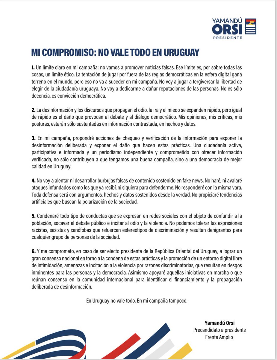 Ya lo dijimos, en Uruguay no vale todo. En mi campaña tampoco. Aquí mi compromiso por una campaña limpia, ética, democrática y decente.