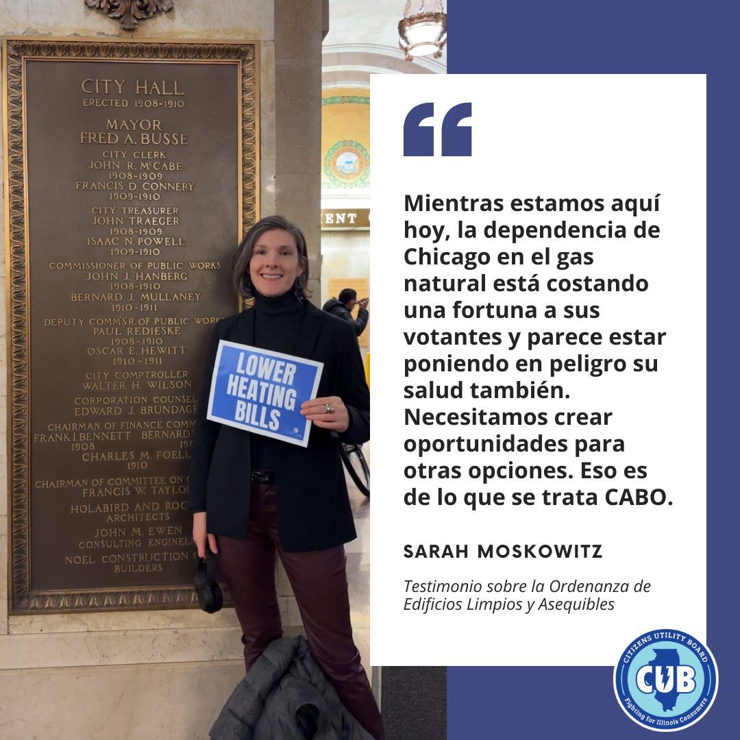 Sarah Moskowitz de CUB apoyó la Ordenanza de Edificios Limpios y Asequibles en el Ayuntamiento de Chicago, destacando la protección del consumidor y la transición lejos de los combustibles fósiles. #ElectrifyChi buff.ly/43KnGOi