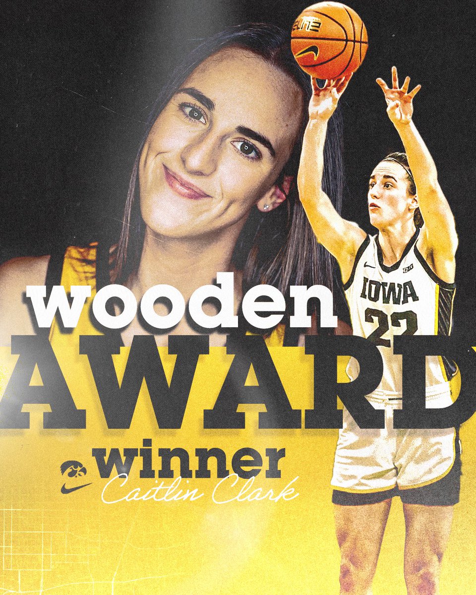 𝗪𝗼𝗼𝗱𝗲𝗻 𝗔𝘄𝗮𝗿𝗱 𝗪𝗶𝗻𝗻𝗲𝗿 🤩 @CaitlinClark22 x @WoodenAward #Hawkeyes