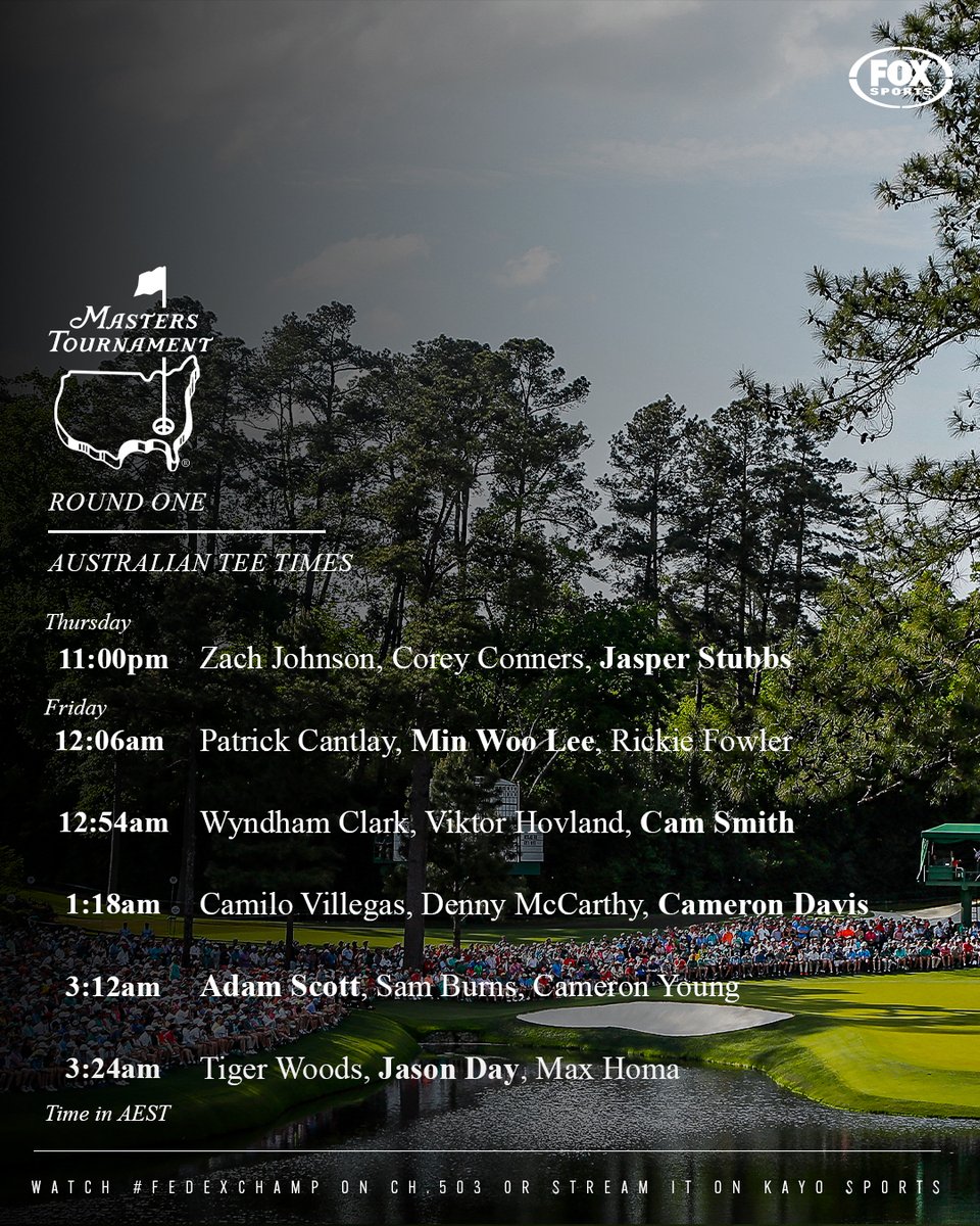 We have our tee times! Catch the Masters TOMORROW on Kayo Sports