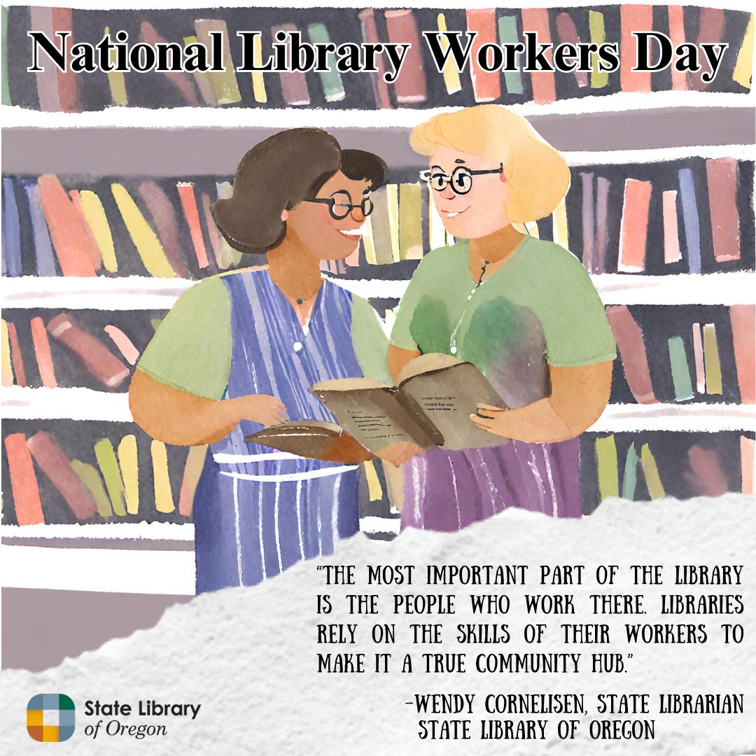 statelibraryor's tweet image. Today is National Library Workers Day. Thank you to all the staff that works tirelessly around the state to support your communities!

#SLO #StateLibraryofOregon #NationalLibraryWorkersDay