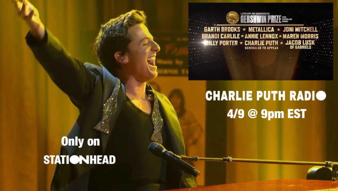 Tonight the CharliePuthRadio @STATIONHEAD channel will be live playing your favorite @charlieputh songs 💚 and giving a full re-cap of last night’s incredible #GershwinPrizePBS concert, honoring Elton John and Bernie Taupin! ⭐️ Come listen! Stationhead.com/CharliePuthRad…