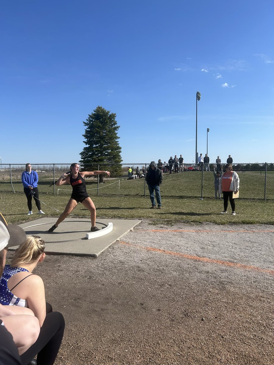 Lauren Dvorak finishes 1st in the Shot-Put with a throw of 38-08.75 while Brooklyn Richards’ 9th with a 29-09. #TigerPride