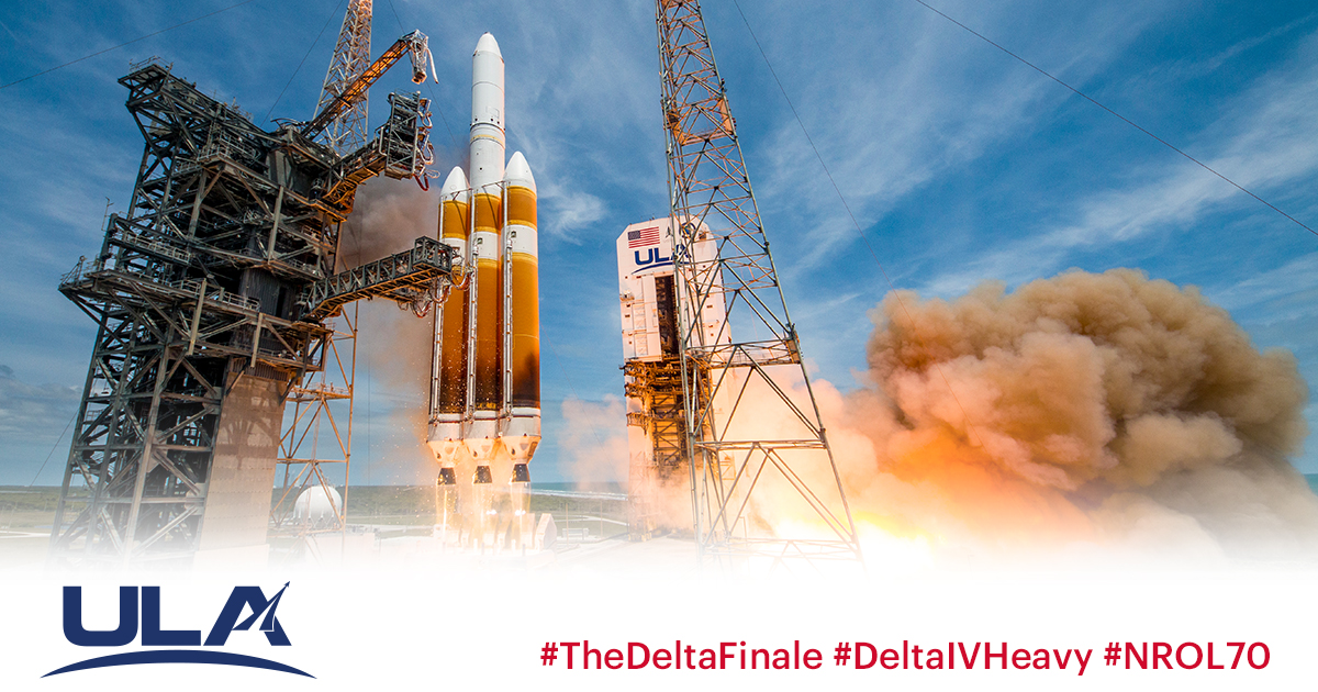 Marking the end of an era, United Launch Alliance successfully launches the final #DeltaIVHeavy rocket carrying the #NROL70 mission for the @NatReconOfc. Learn more: newsroom.ulalaunch.com/releases/marki… #TheDeltaFinale