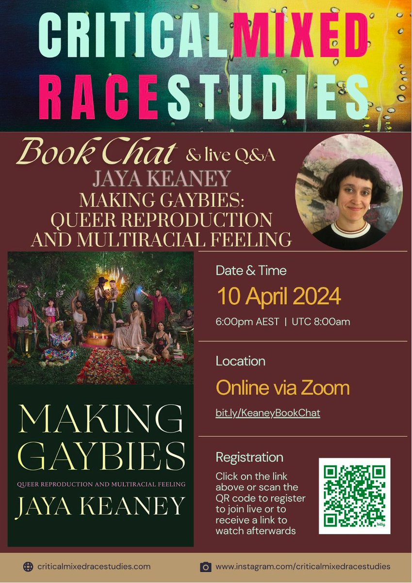 Really looking forward to this conversation about my book with <a href="/CMRSmixedrace/">Critical Mixed Race Studies</a> later today - at 6pm AEST. The event will also be recorded. To register go to: us06web.zoom.us/meeting/regist…