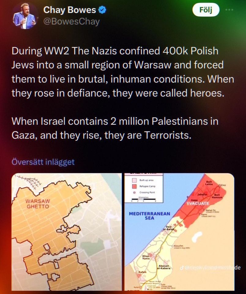 When the Jews dug tunnels to smuggle food and weapons into the Warsaw Ghetto, it was an act of justified resistance. When the #Palestinians dig tunnels to smuggle food and weapons into the #Gaza Ghetto, it is terrorism. Vile #Israel