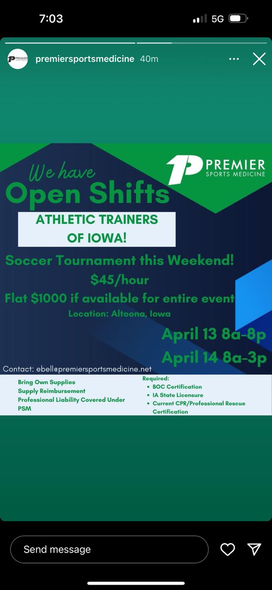 Employment opportunities for Iowa! #PremierSportsMedicine #ATtwitter #AT4ALL #IsThisHeaven