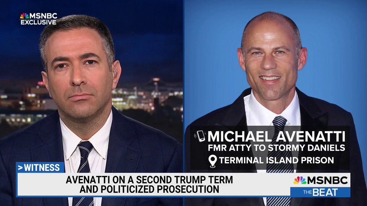 WATCH: Stormy Daniels’ former lawyer Michael Avenatti speaks to Ari Melber from prison. Extended interview: youtube.com/watch?v=68T3lD…