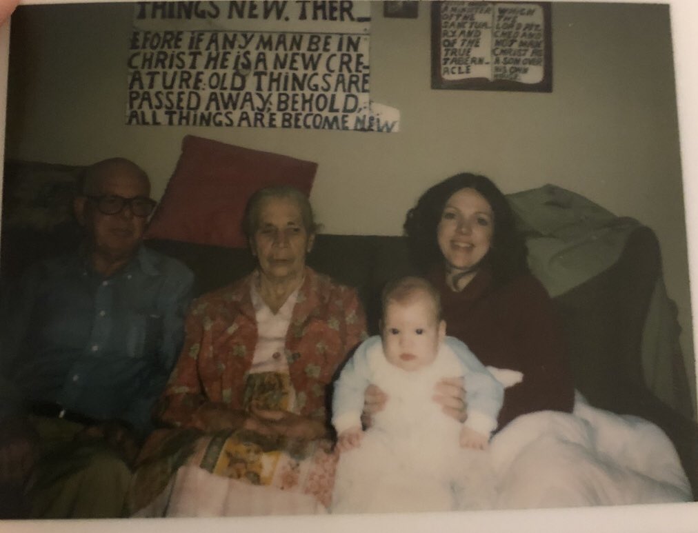 I was a big boy. My great grandmother/quilting powerhouse next to me. She got her land and home thru squatters rights. Lived to 97 and never had electricity or running water