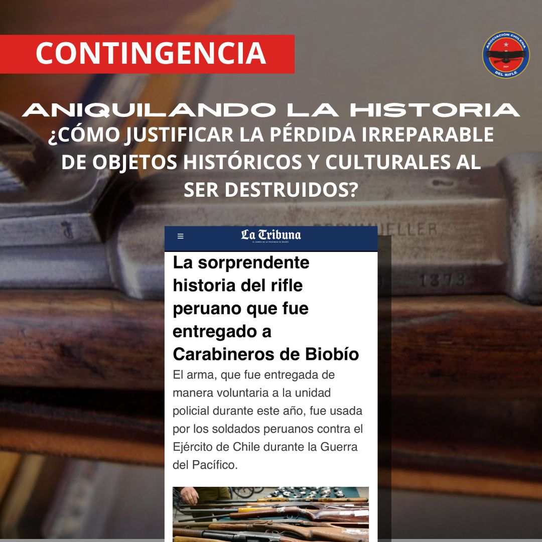 El medio angelino La Tribuna publicó el hallazgo entre las 🔫 de entrega voluntaria, entre otras cincuenta piezas exhibidas por la autoridad fiscalizadora y el OS 11 de Carabineros, de un fusil peruano de la Guerra del Pacífico 👀 El hecho, considerando que se trata de un 🔫 de…