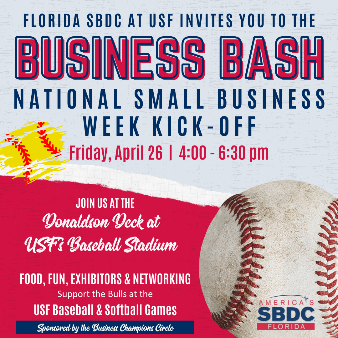 usfsbdc's tweet photo. We're celebrating National Small Business Week with food, fun, vendors and networking at the USF Baseball and Softball games on 4.26.24. Join us at this free event to celebrate #entrepreneurship in #TampaBay. Register today for your free tickets at https://t.co/O3otoW4mNR. https://t.co/4bvF8b6lgc