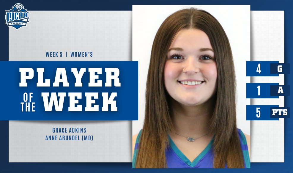 2⃣✖️#NJCAALacrosse Women's Player of the Week!

Grace Adkins of @AACCAthletics picks up a second honor with 4 goals and 1 assist this week.

#NJCAAPOTW