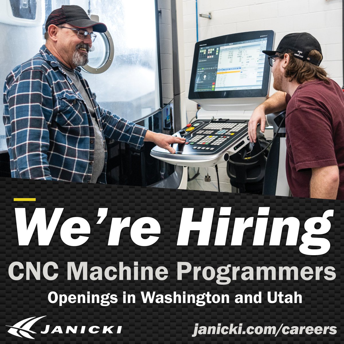 Janicki is seeking talented CNC Machine Programmers to join our teams in Washington and Utah.

Ready to take your career to the next level? 🚀Apply now:
janicki.com/careers

#NCProgrammer #CNCJobs #Machinist #Careers #HiringNow #WAjobs #UTjobs