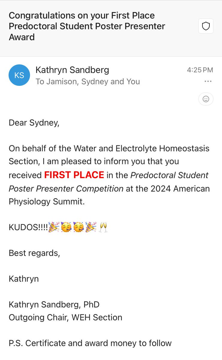 Congratulations #KiraboLab ⁦@_SydneyJamison⁩ for winning 1st place poster presentation ⁦@APSPhysiology⁩ #APS2024! ⁦@merrylindseyphd⁩ ⁦@MeharryMedical⁩ ⁦@MeharrySOGS⁩ ⁦@phdgprotein86⁩