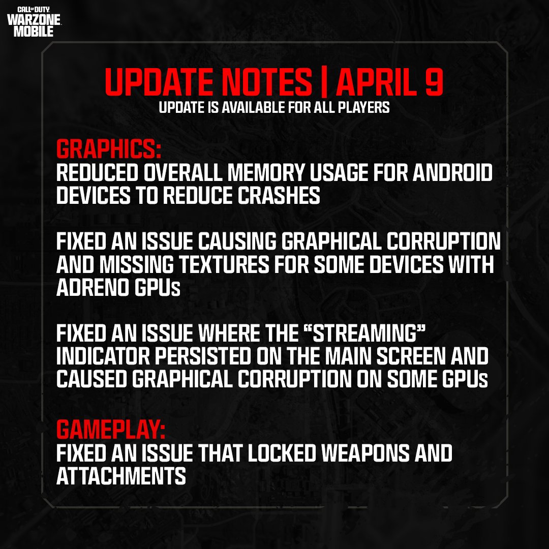 A new update just dropped across iOS and Android devices addressing various graphical issues and bugs. Preview the fixes below and then check out the full patch notes here: reddit.com/r/officialwarz…