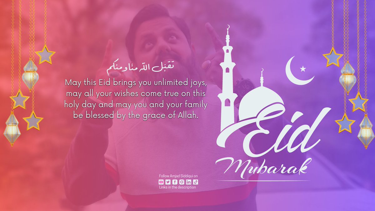 'آپ سب کو عید الفطر کی بہت بہت مبارکباد! اللہ آپ کی دعاؤں کو قبول فرمائے اور آپ کی زندگی کو خوشیوں سے بھر دے۔'
 May this Eid ul-Fitr bring you joy, peace, and countless blessings.